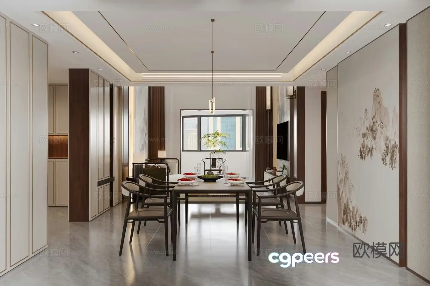 New Chinese restaurant Dining table Chandelier Middle style restaurant Song style restaurant New Chinese living restaurant 3D model