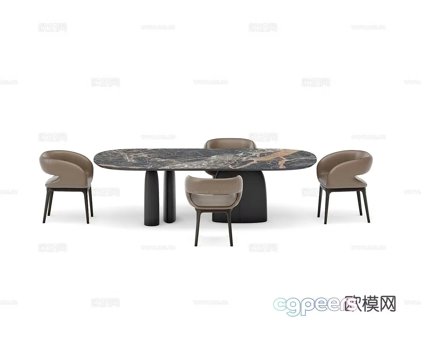 Italian dining table and chairs marble dining table 3d model