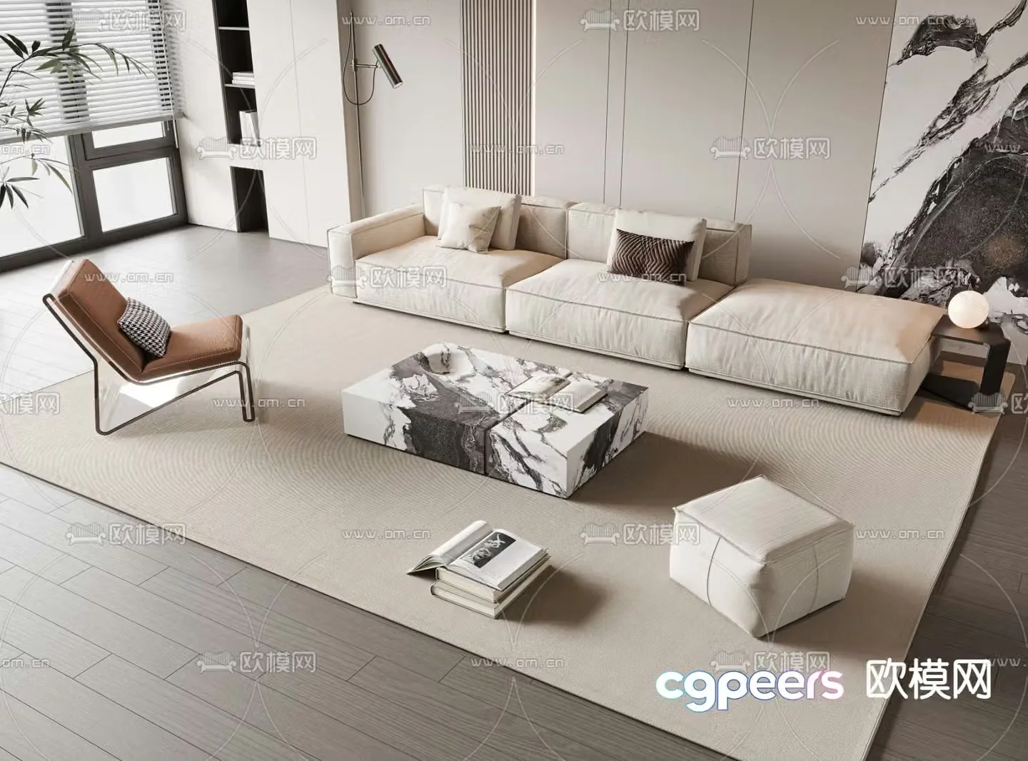 Sofa coffee table combination multi-person sofa 3D model