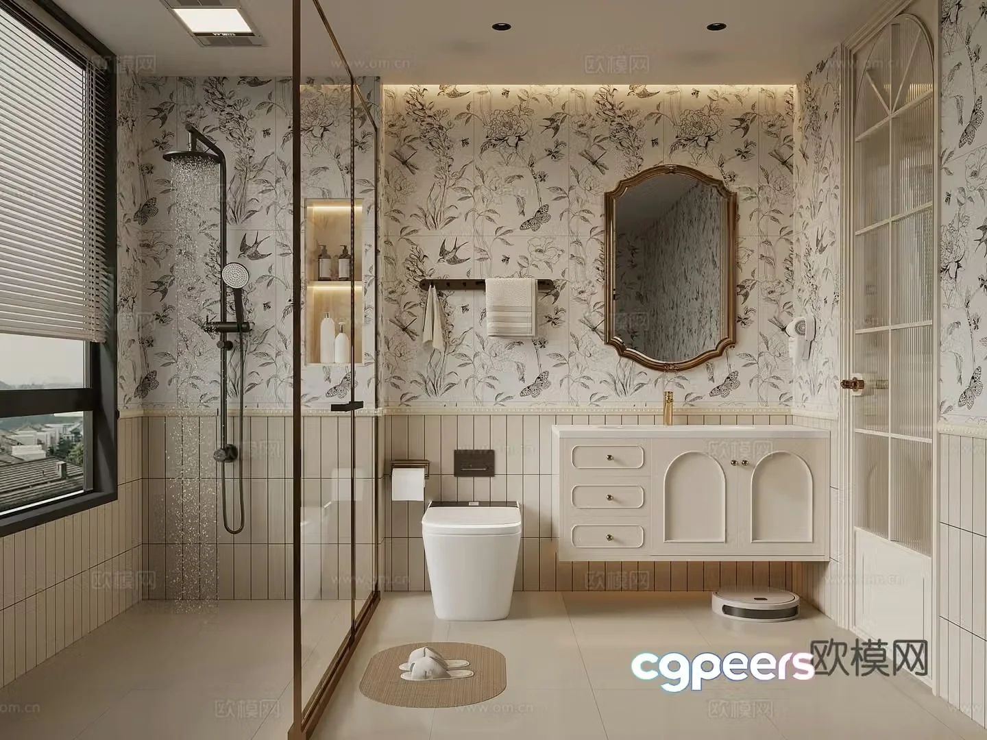 French bathroom bathroom cabinet shower toilet 3d model