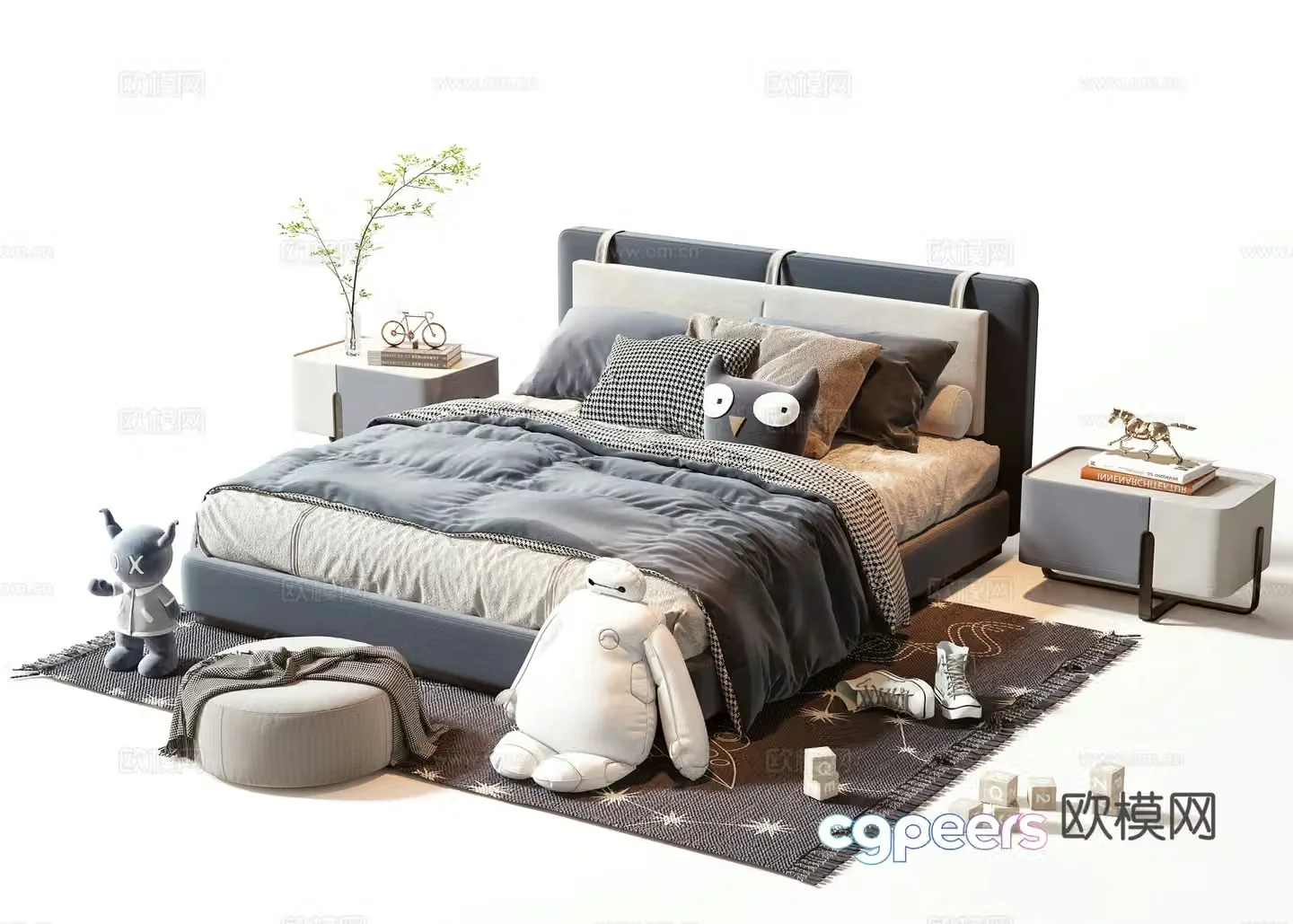Modern double bed 3d model