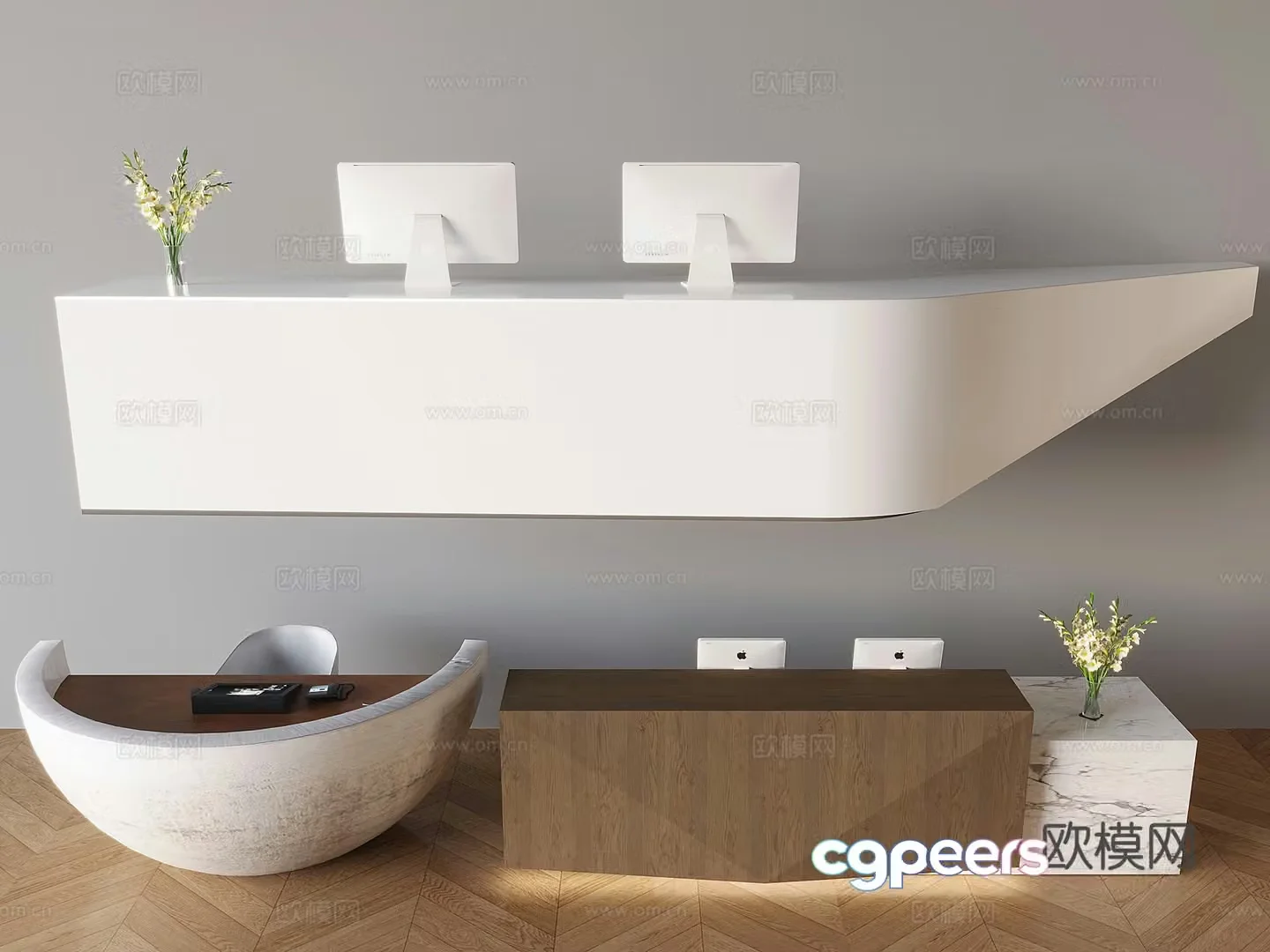 Bar reception desk service desk company front desk rock slab bar Apple desktop computer 3D model