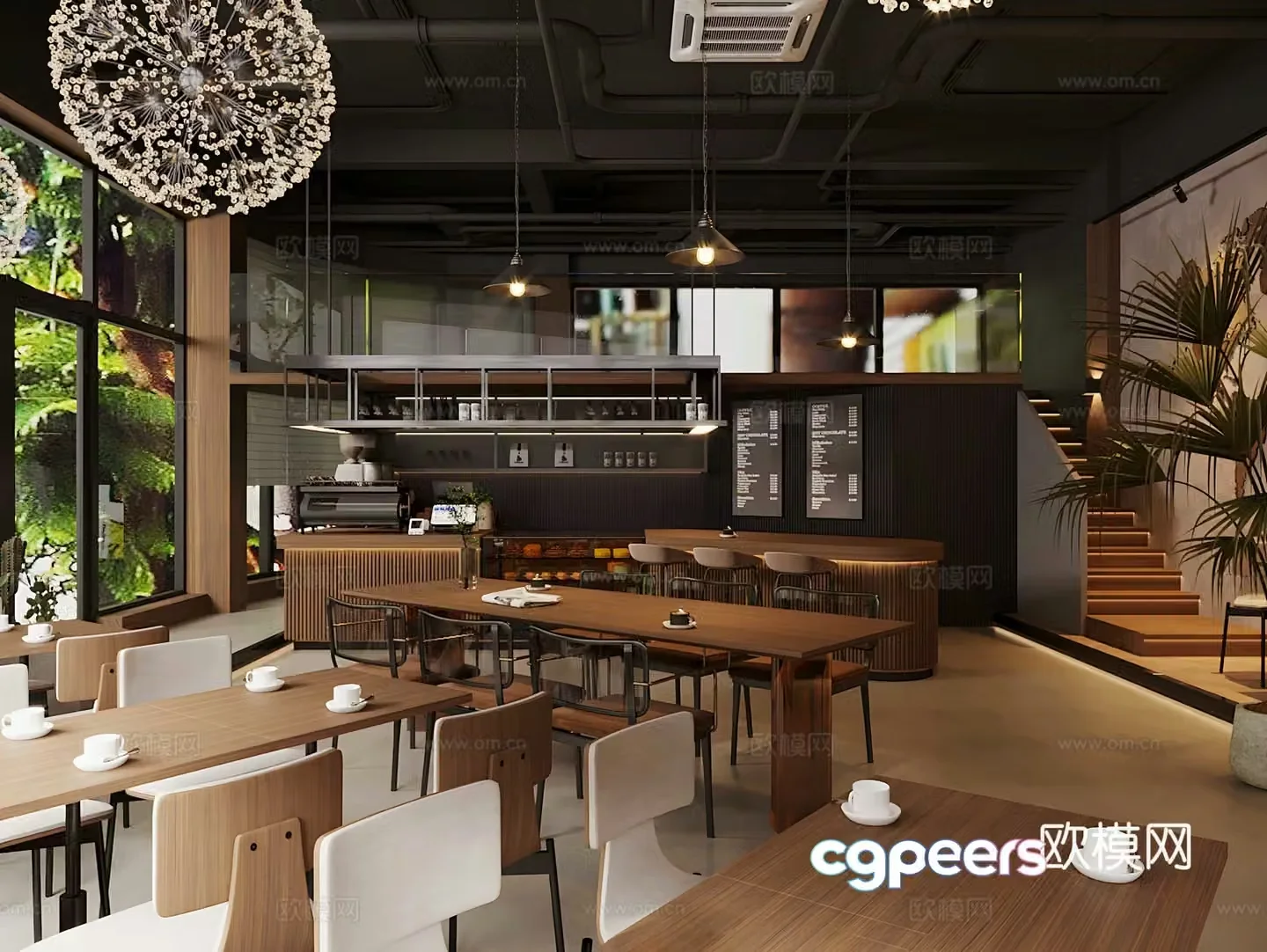 Log Cafe Milk Tea Shop Cake Dessert Shop Coffee Operating Desk 3D Model