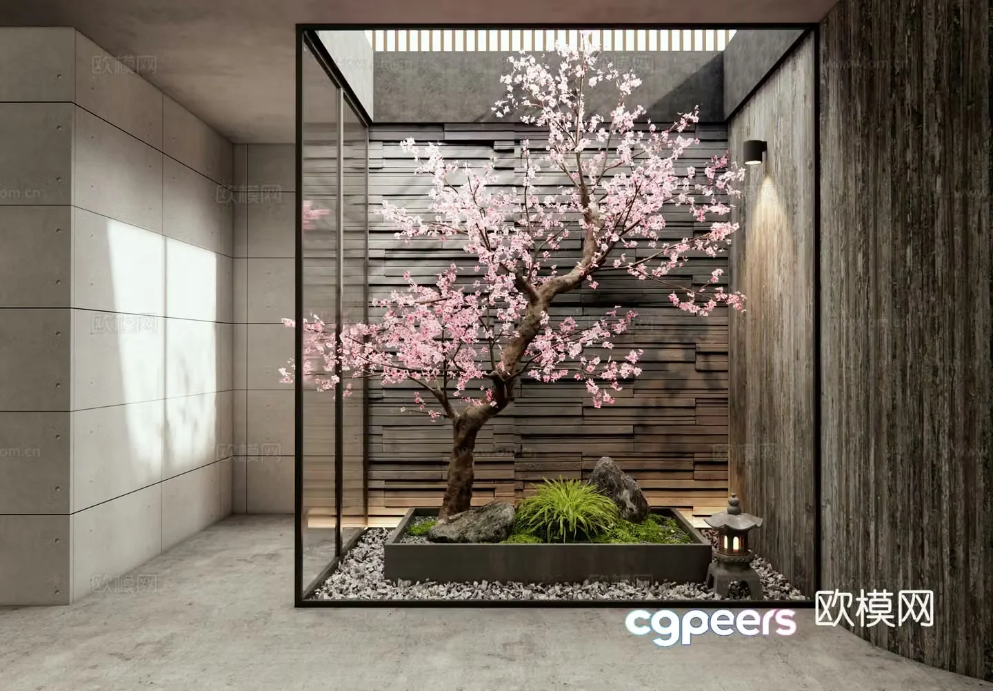 New Chinese style courtyard sketch Patio landscape Peach trees Plant landscaping 3D model