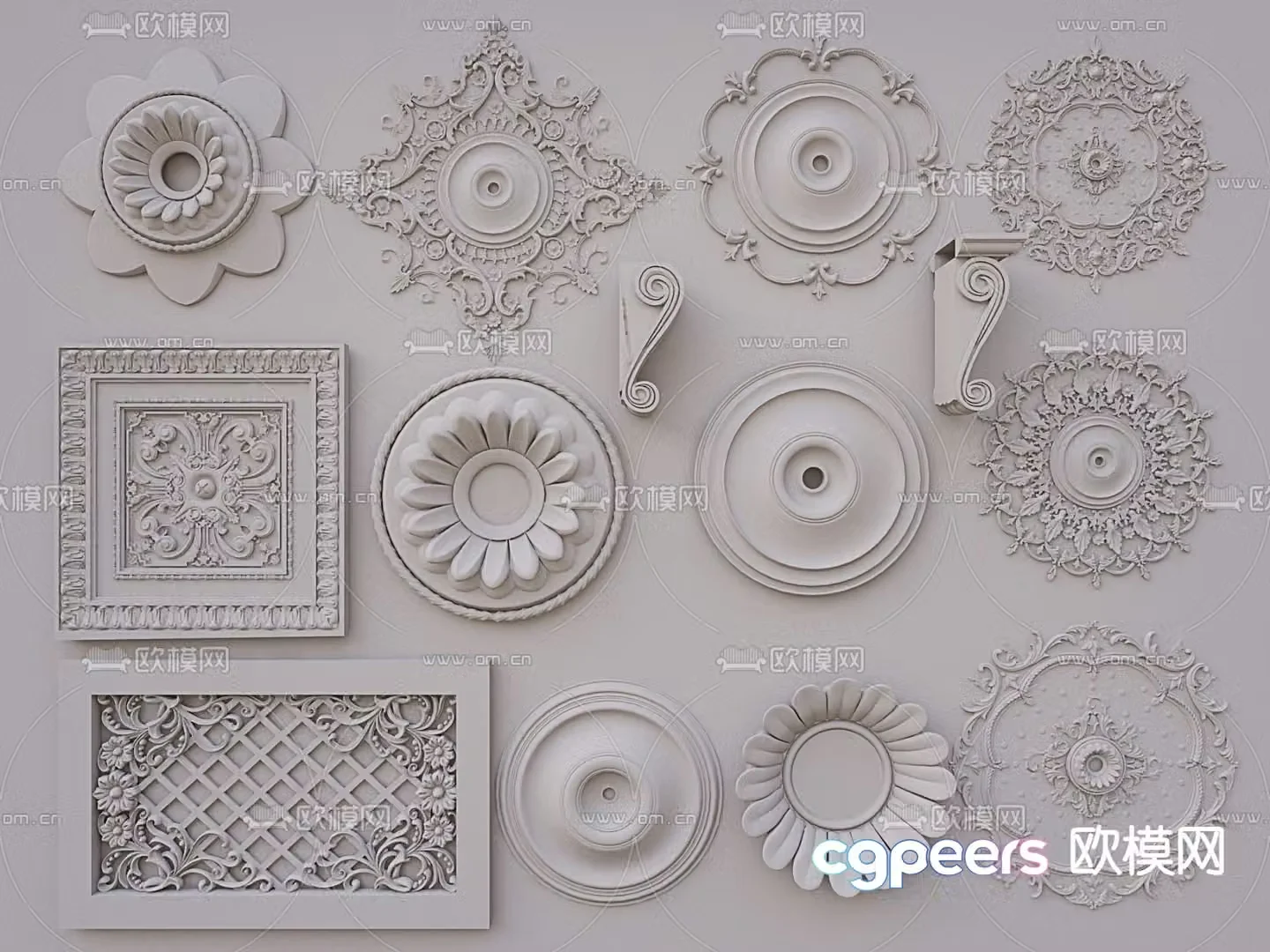 French carved components gypsum lamp plate 3D model