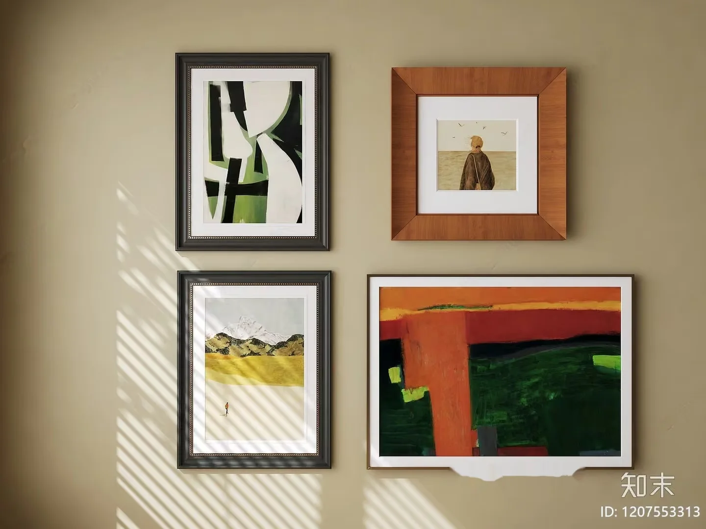 Four Framed Paintings On A Beige Wall 3D Model – 11579 – VRAY Render