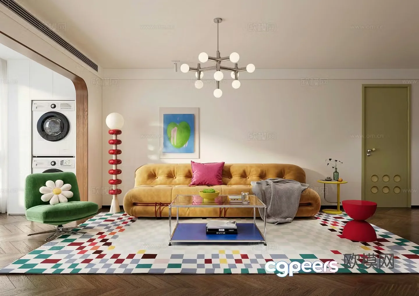 Modern medieval home living room Modern living room Dopamine Bauhaus Sofa Coffee Table Chandelier 3D Model