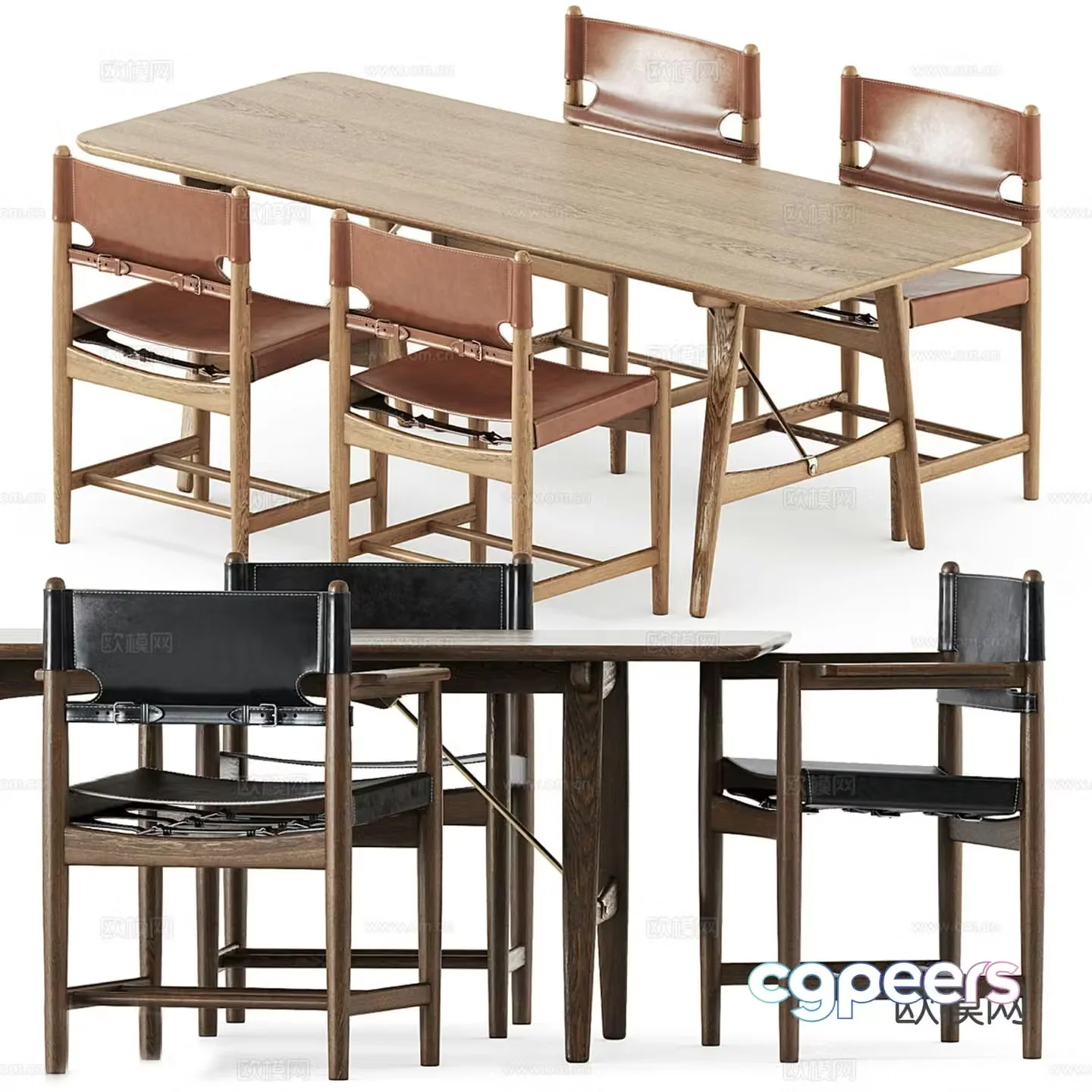 Medieval style dining table and chairs bar dining table 3D model