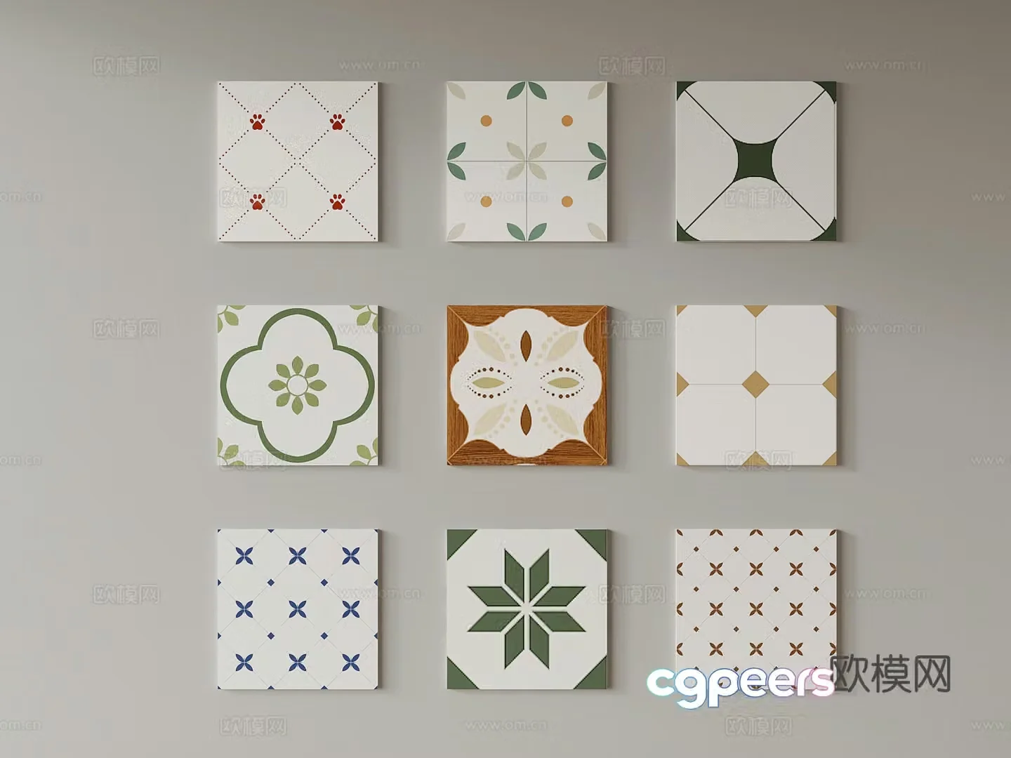 French retro style floor tiles ceramic tiles patterned tiles 3d model