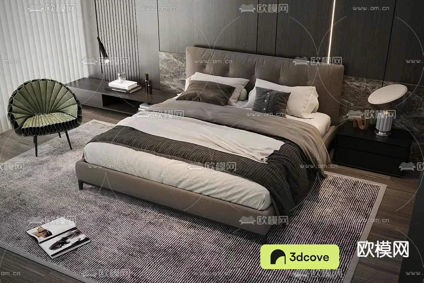 Modern double bed fabric bed