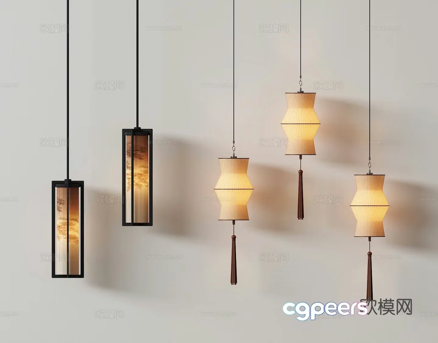 New Chinese style medium-old small chandeliers 3D model