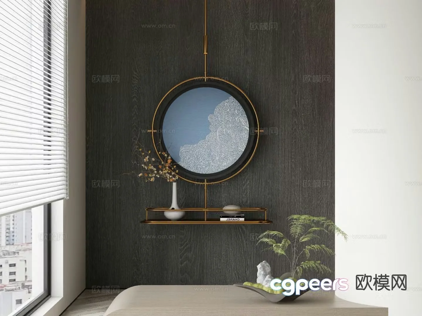 New Chinese style decorative painting round hanging ornament 3D model