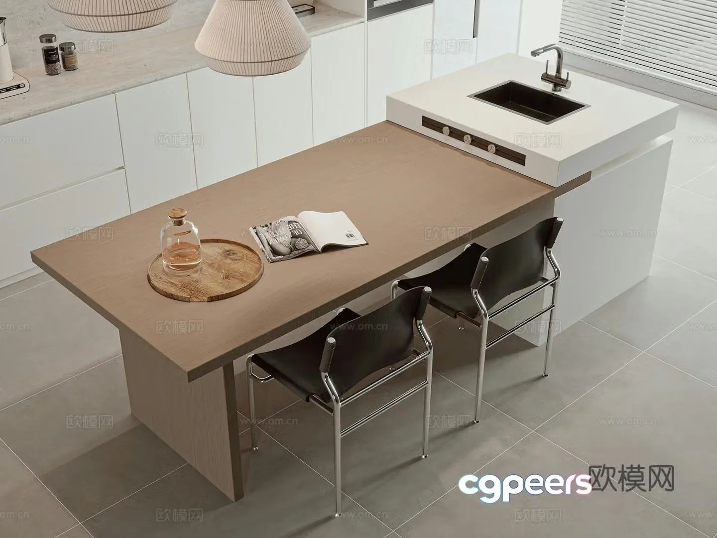 Modern island dining table 3d model