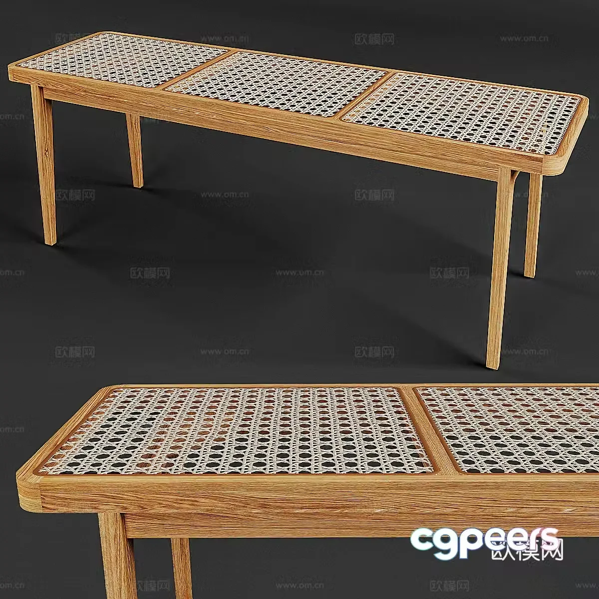 New Chinese style rattan decorative bench 3D model