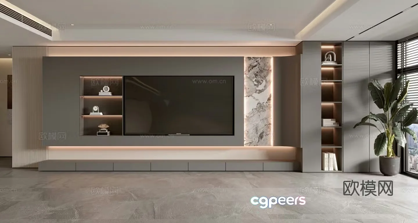 Modern TV background wall 3d model