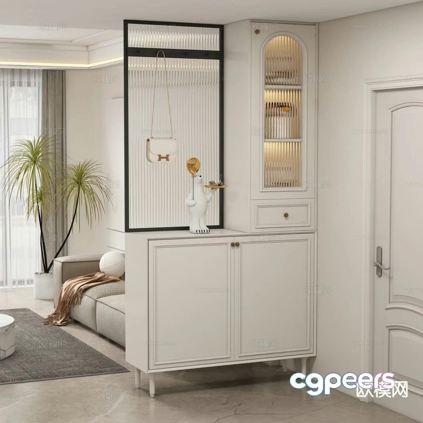 Cream style entrance cabinet shoe cabinet 3d model