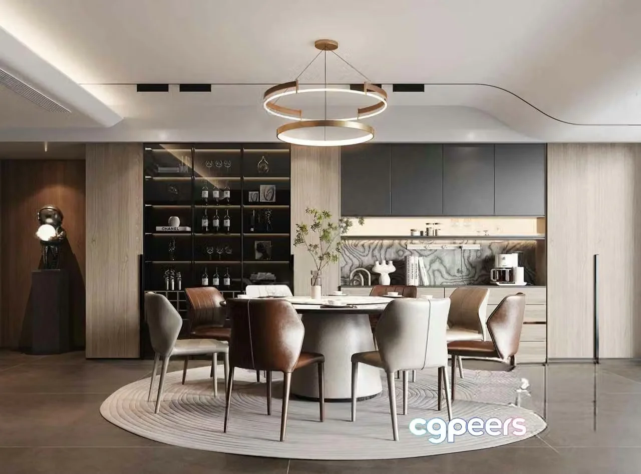 Modern Dining Room 3D Model – 3731 – VRAY Render
