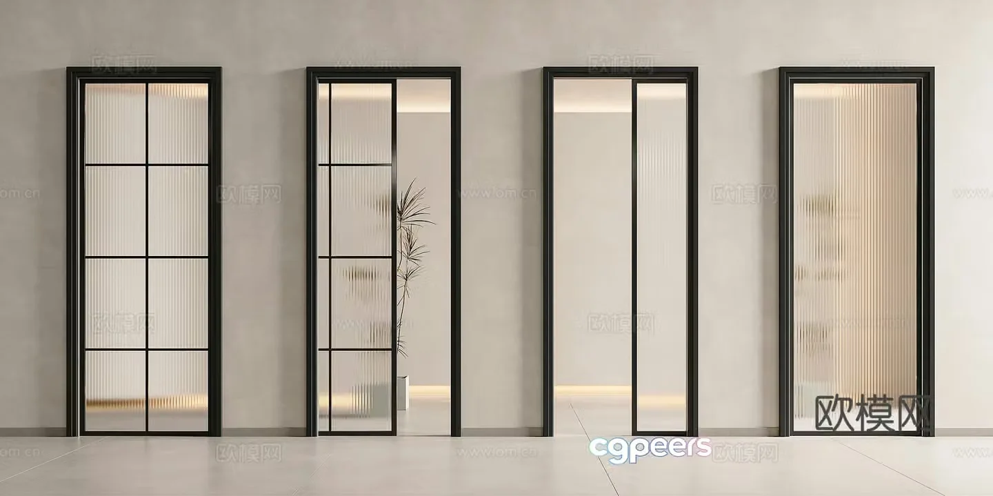 Modern minimalist sliding doors glass sliding doors glass doors Changhong glass sliding doors pocket doors French 3D model