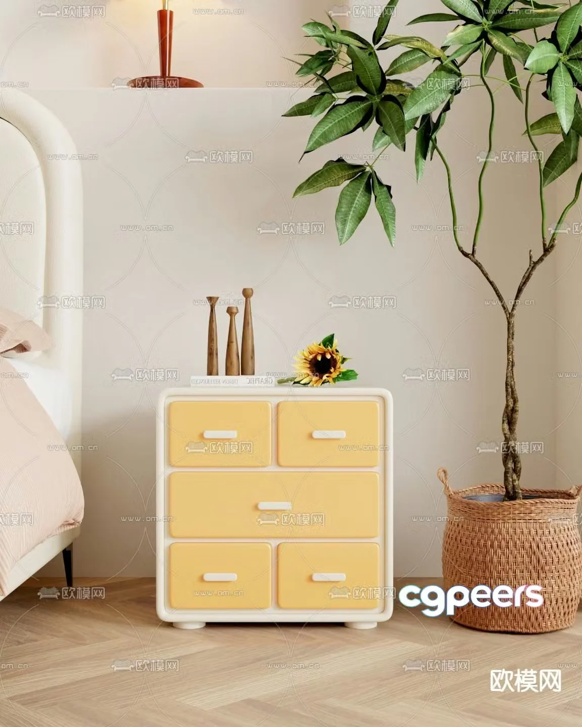 Cream style bedside table chest 3d model