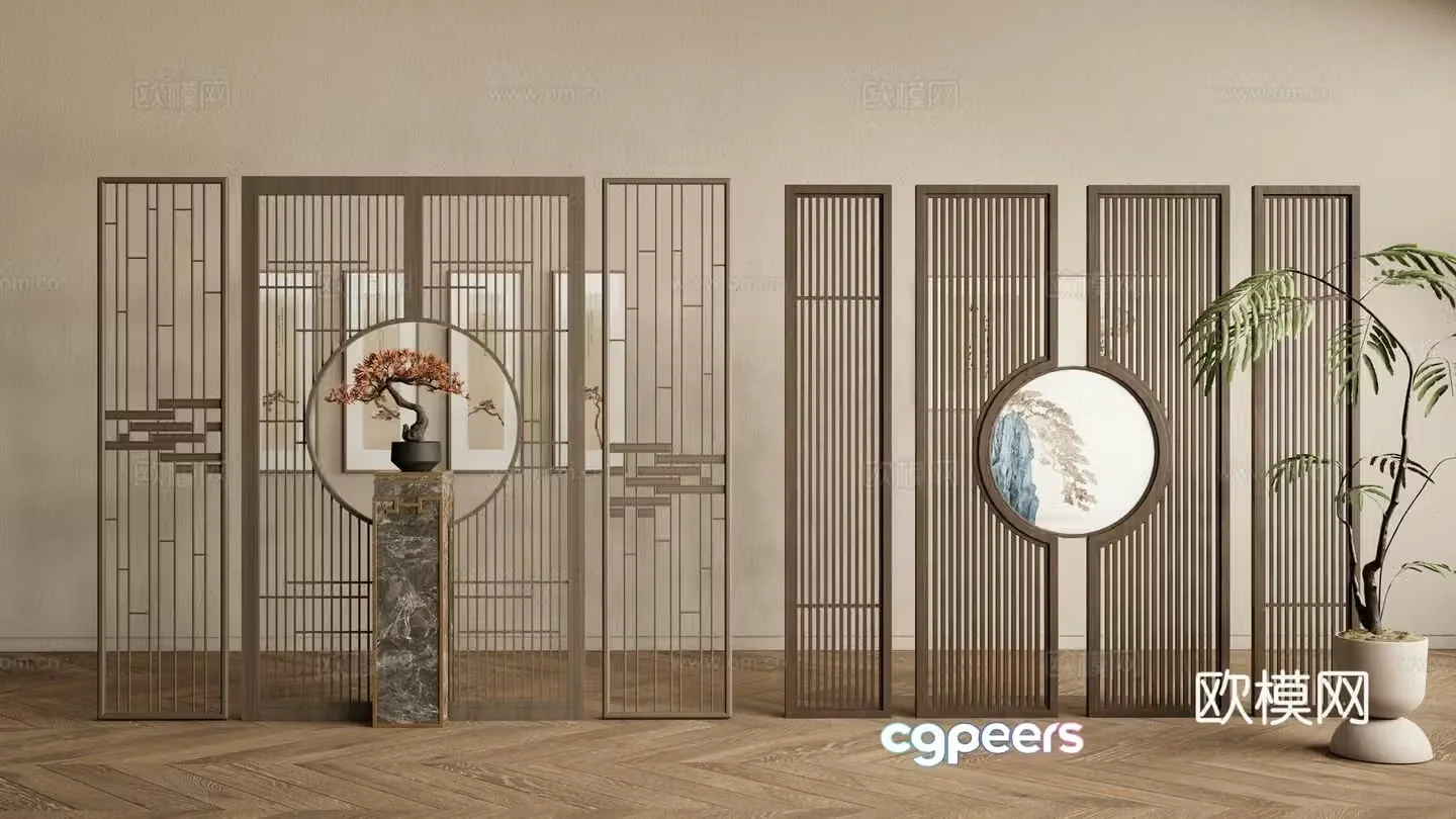 New Chinese style screen decorative screen entrance screen 3D model