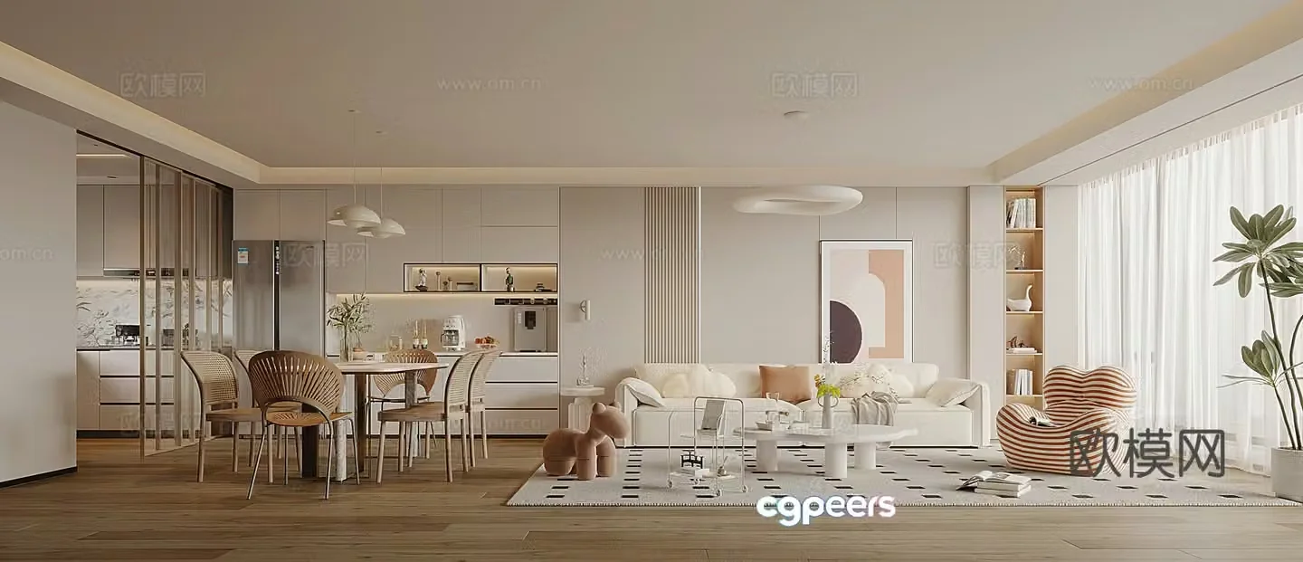 Modern Cream Style Restaurant 3D Model
