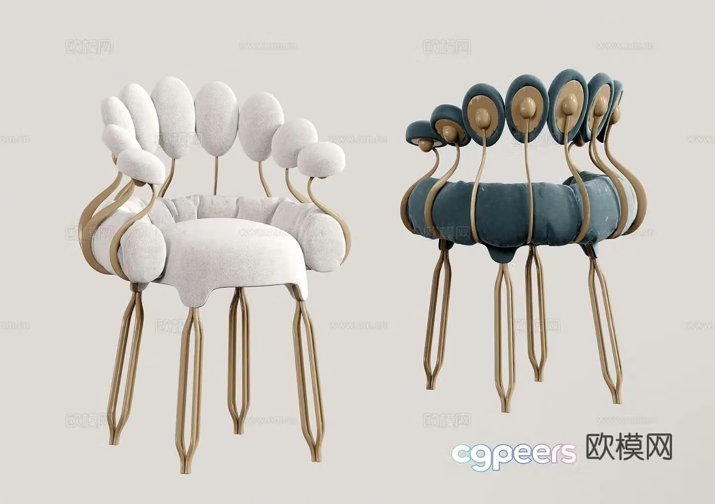 French single chair peacock shape chair leisure chair 3D model