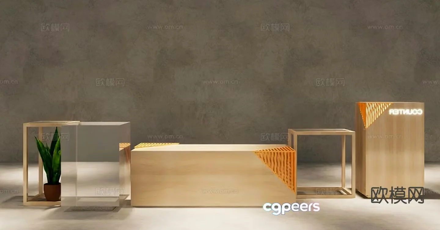 Nordic wood grain exhibition stand 3d model
