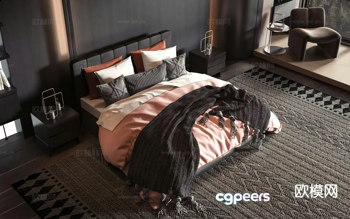 Modern double bed 3d model