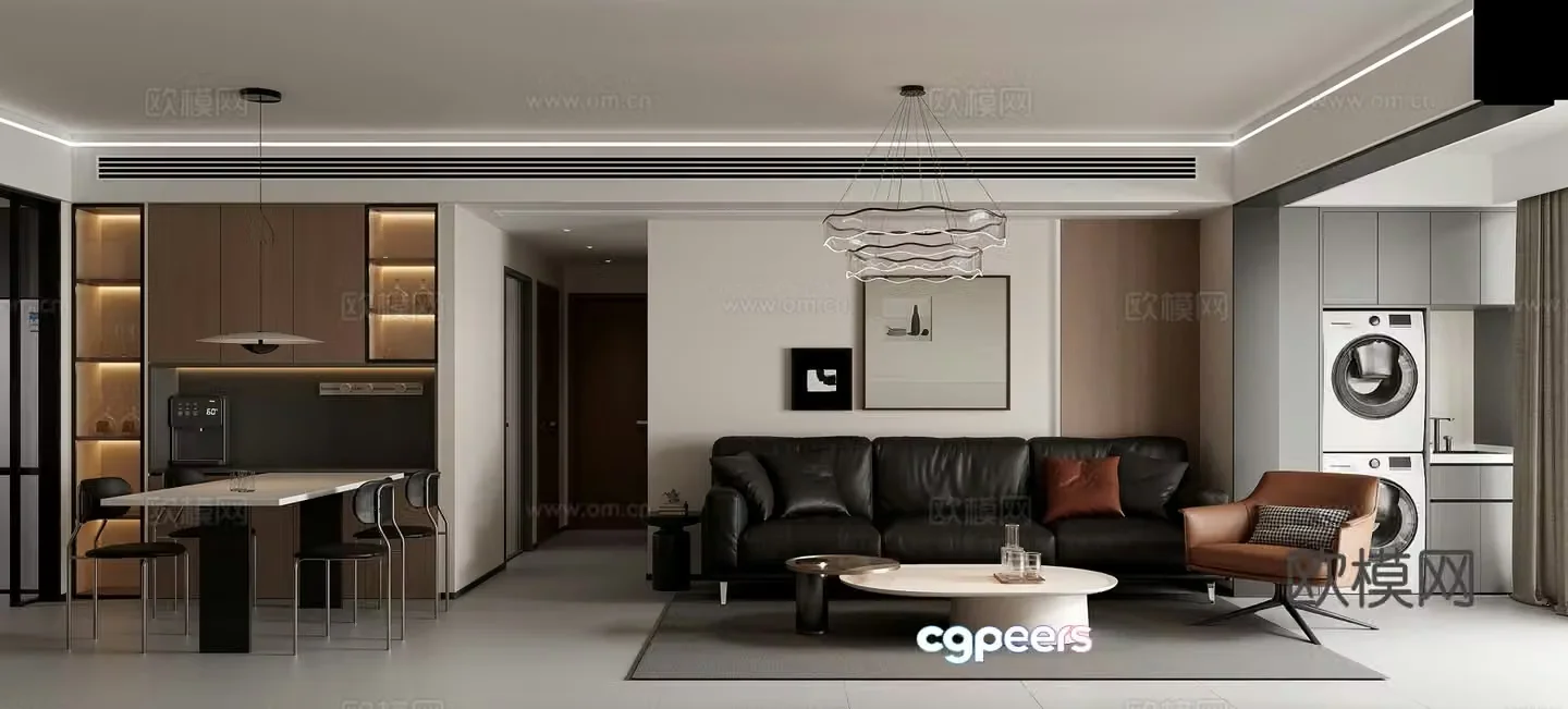 Modern living and dining room 3d model
