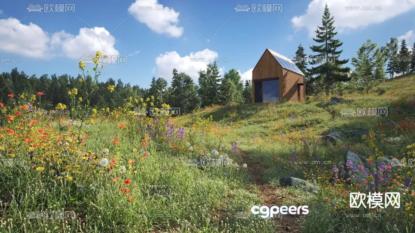 Natural wind forest wooden house 3d model