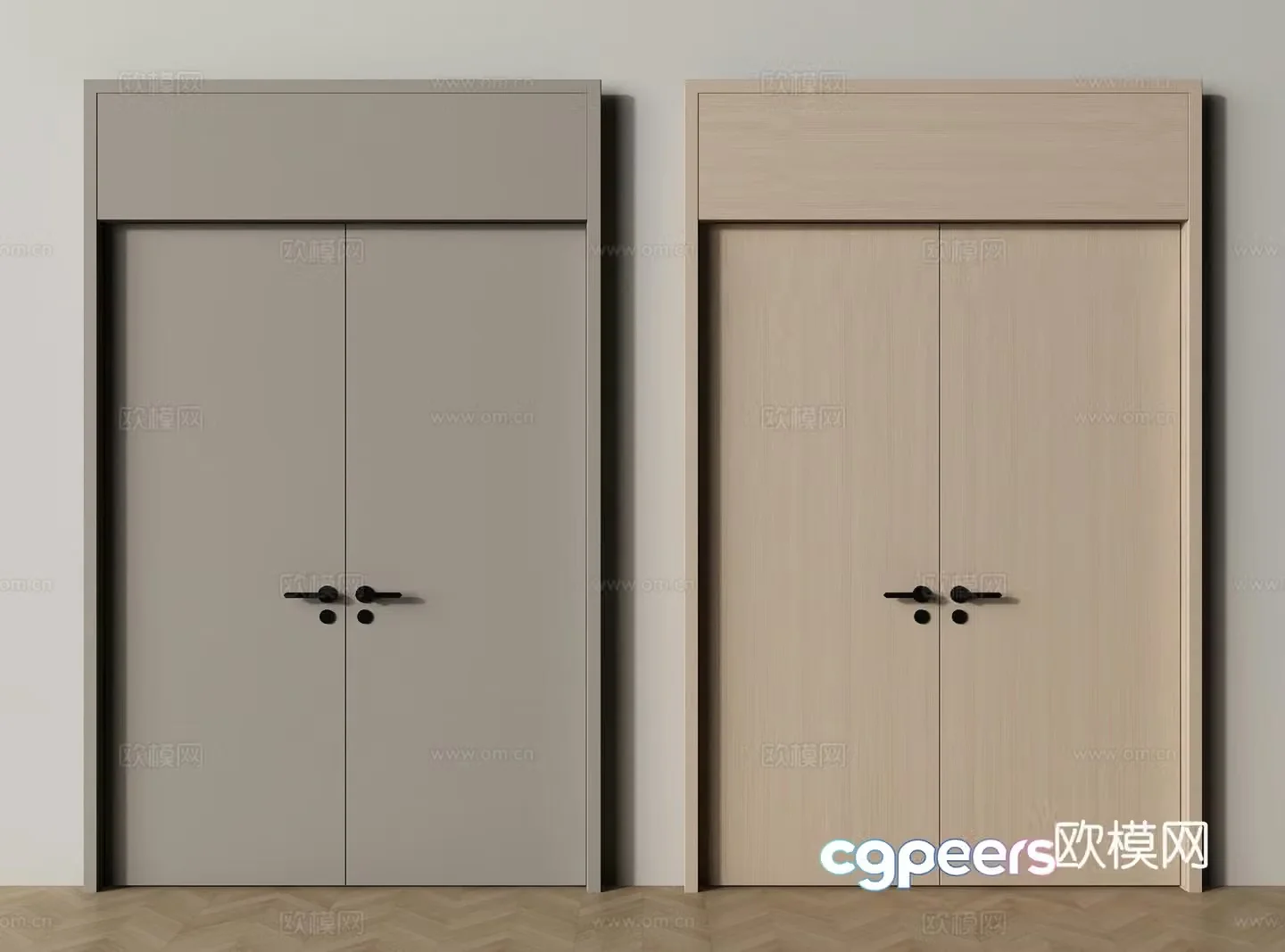 Modern double door door top door solid wood door 3d model