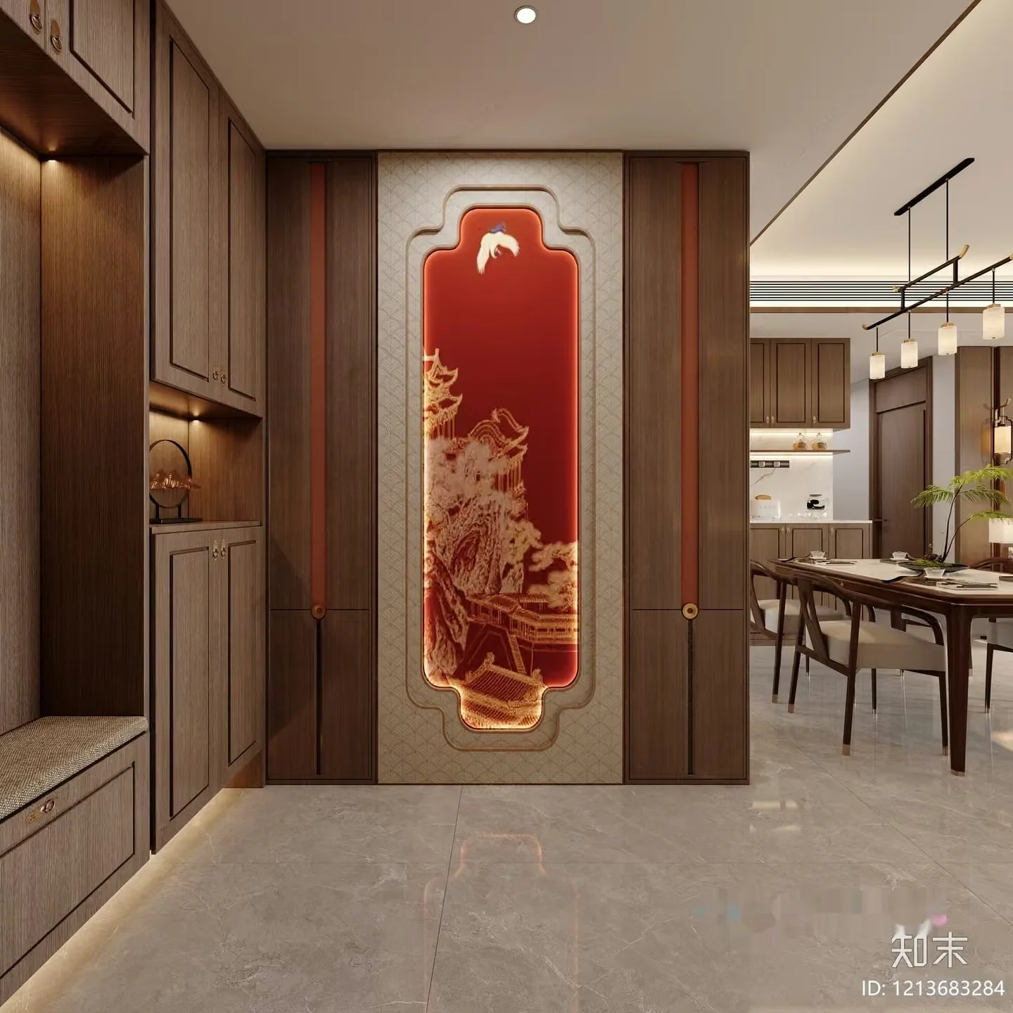 Modern Asian-Inspired Dining Room 3D Model – 12094 – VRAY Render