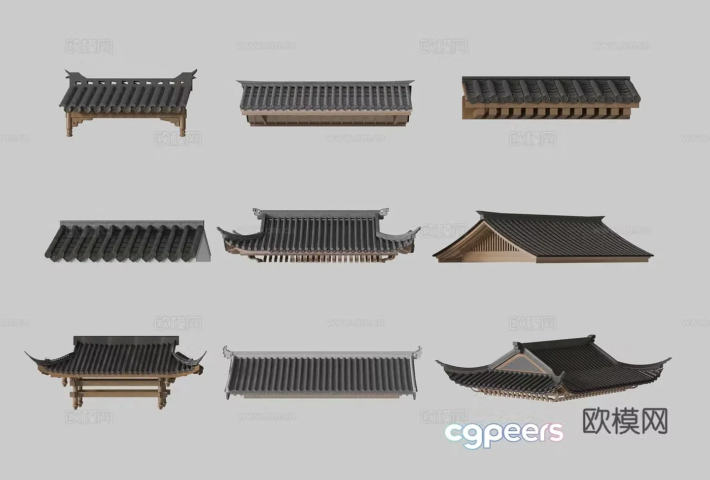 Chinese eaves roof ridge eaves line tile eaves ridge 3d model