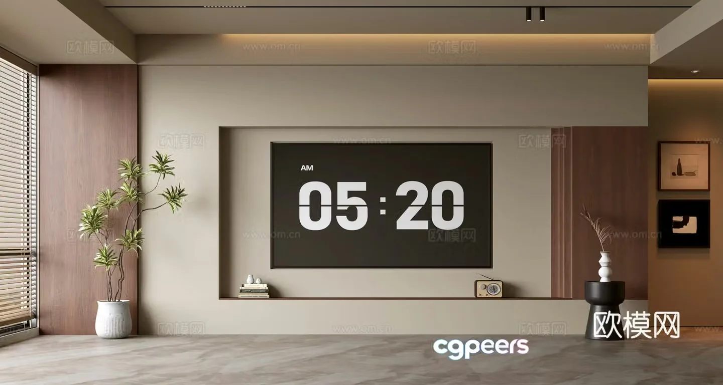 Middle-aged TV background wall 3d model