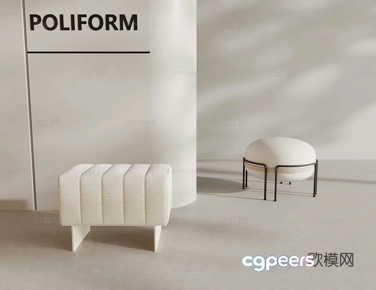 Cream style stool sofa stool 3d model