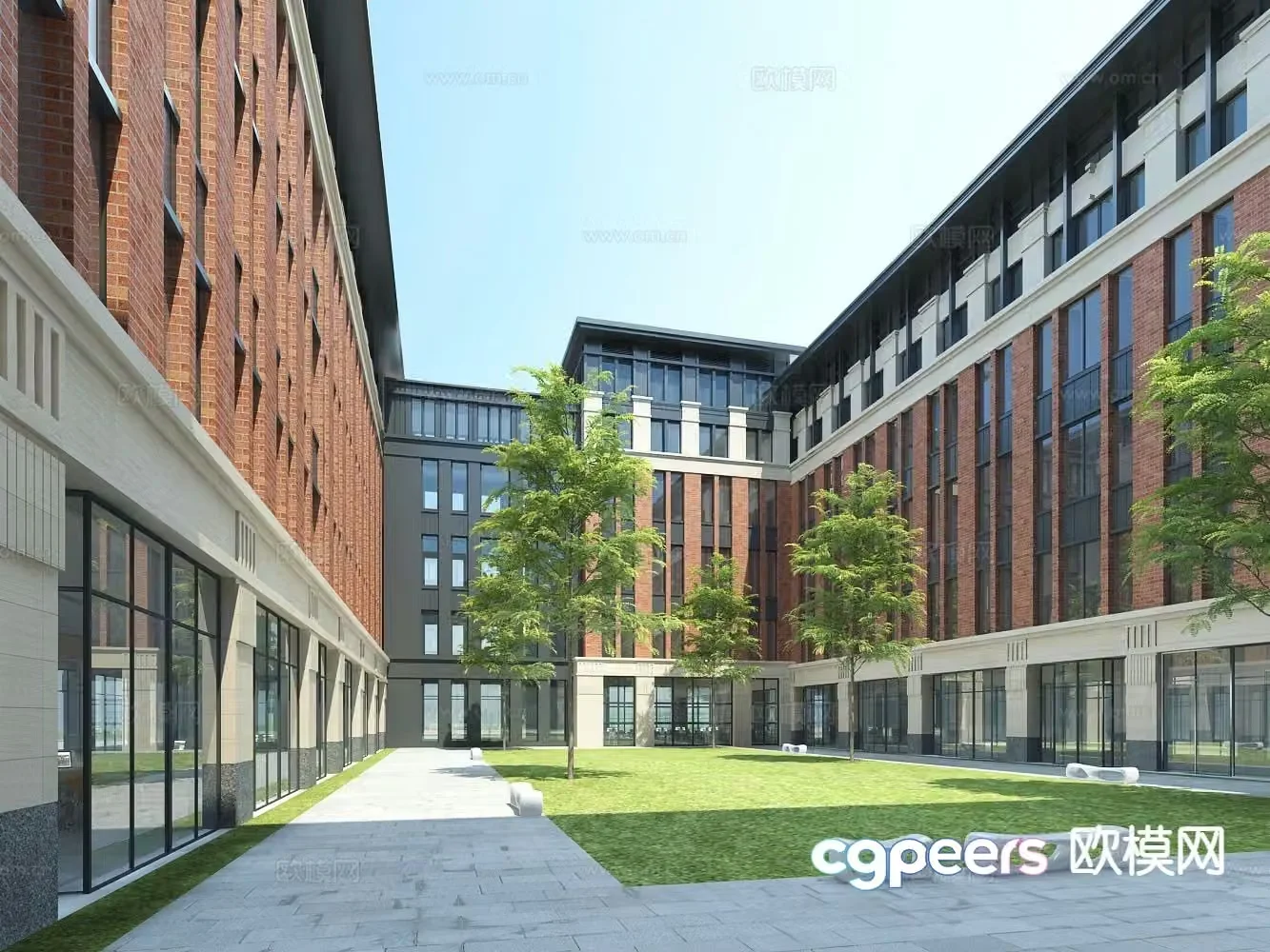 Modern school exterior 3d model