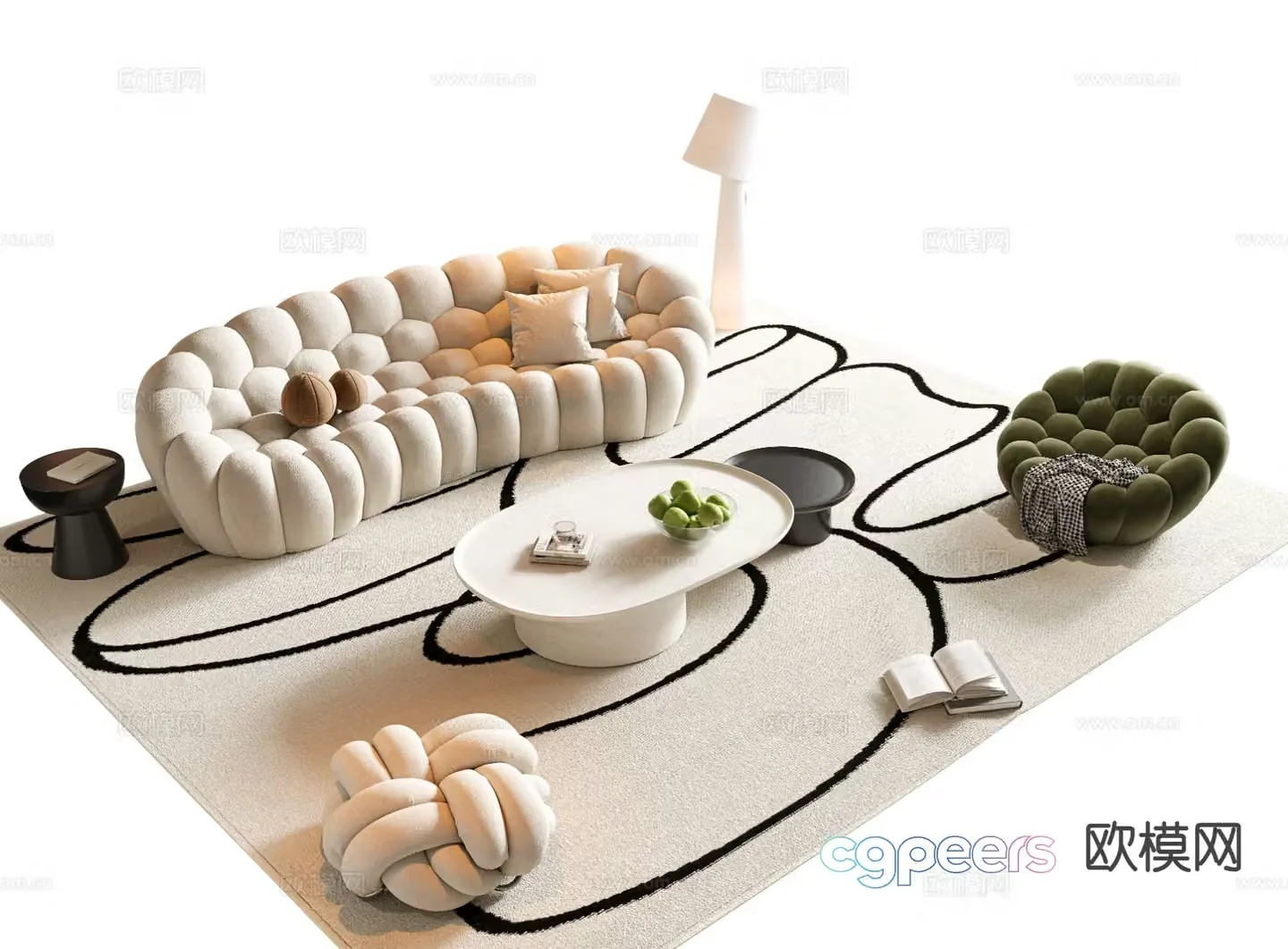 Cream style modular sofa 3d model
