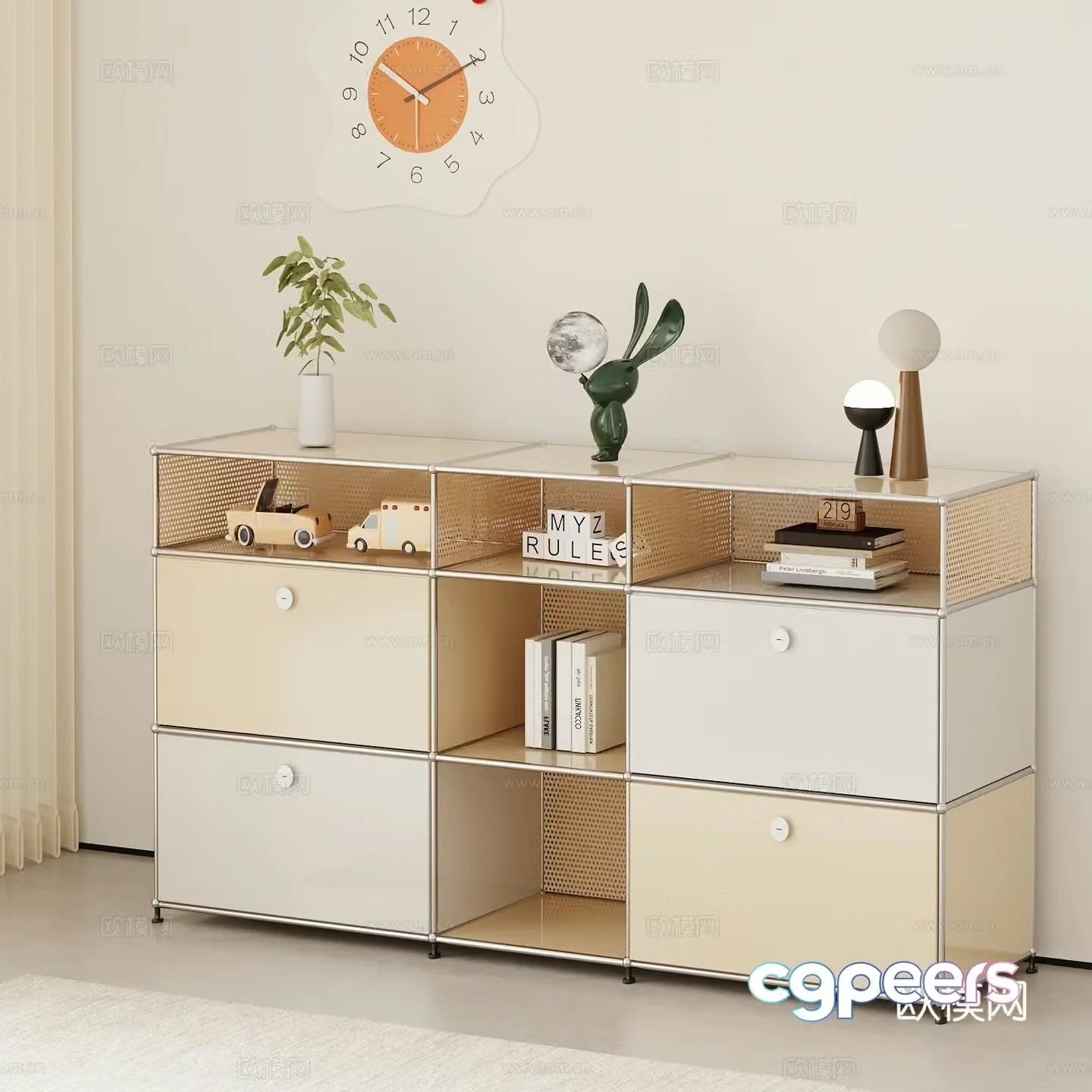 Modern Creamy Wind Warehouse Side Cabinet Low Warehouse 3D Model
