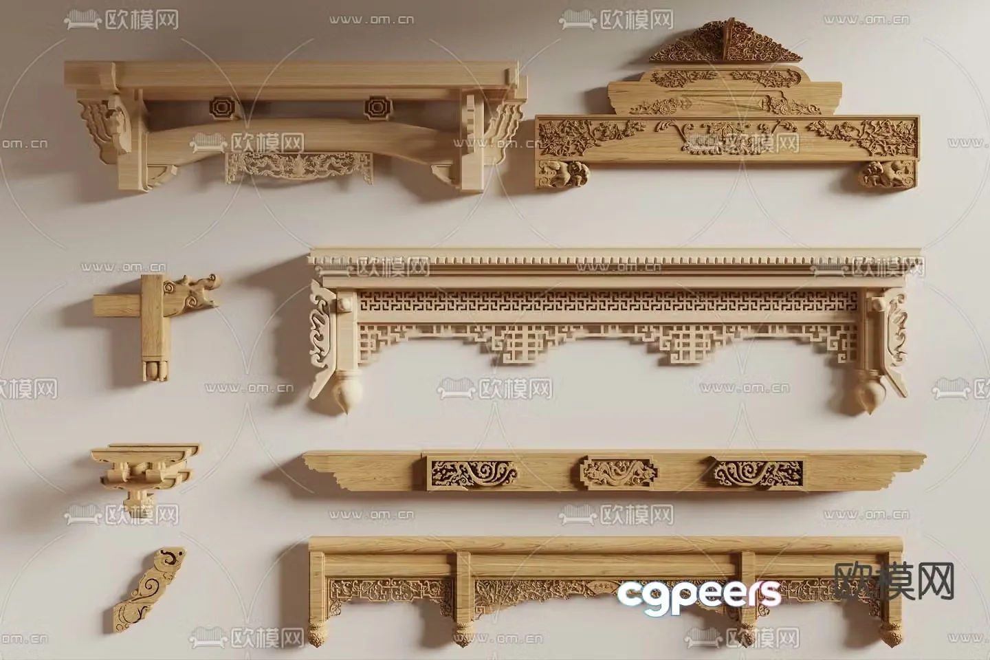 Carved beams brackets mortise and tenon structure 3D model