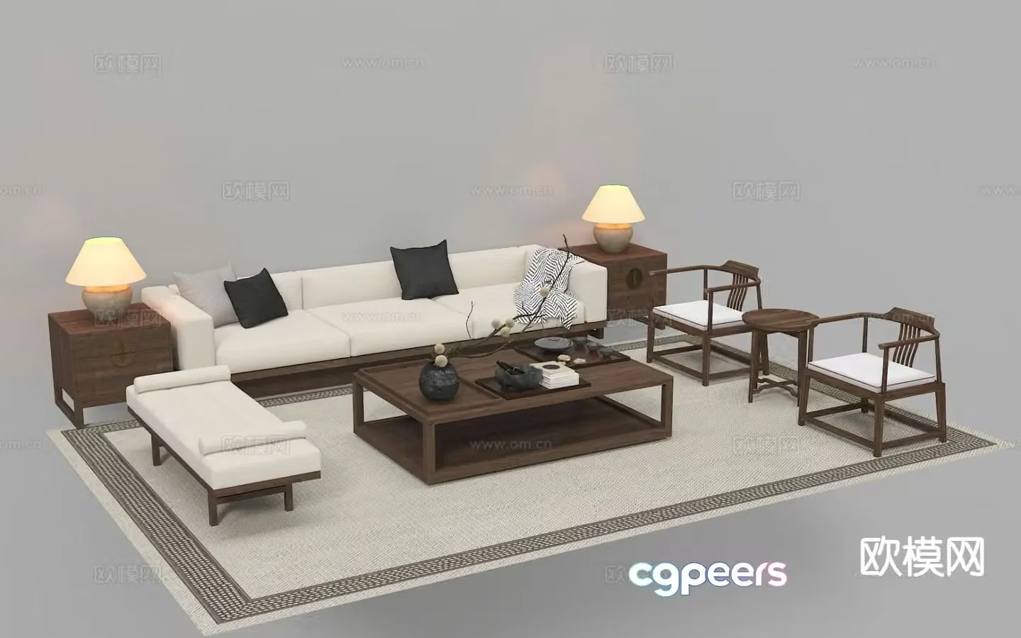 New Chinese style modular sofa 3d model