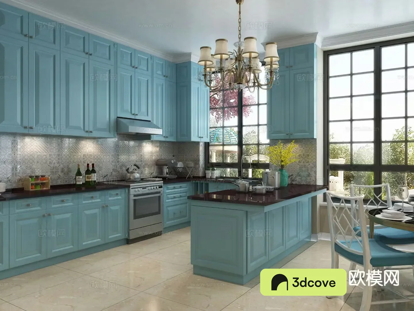 Simple European island kitchen open kitchen