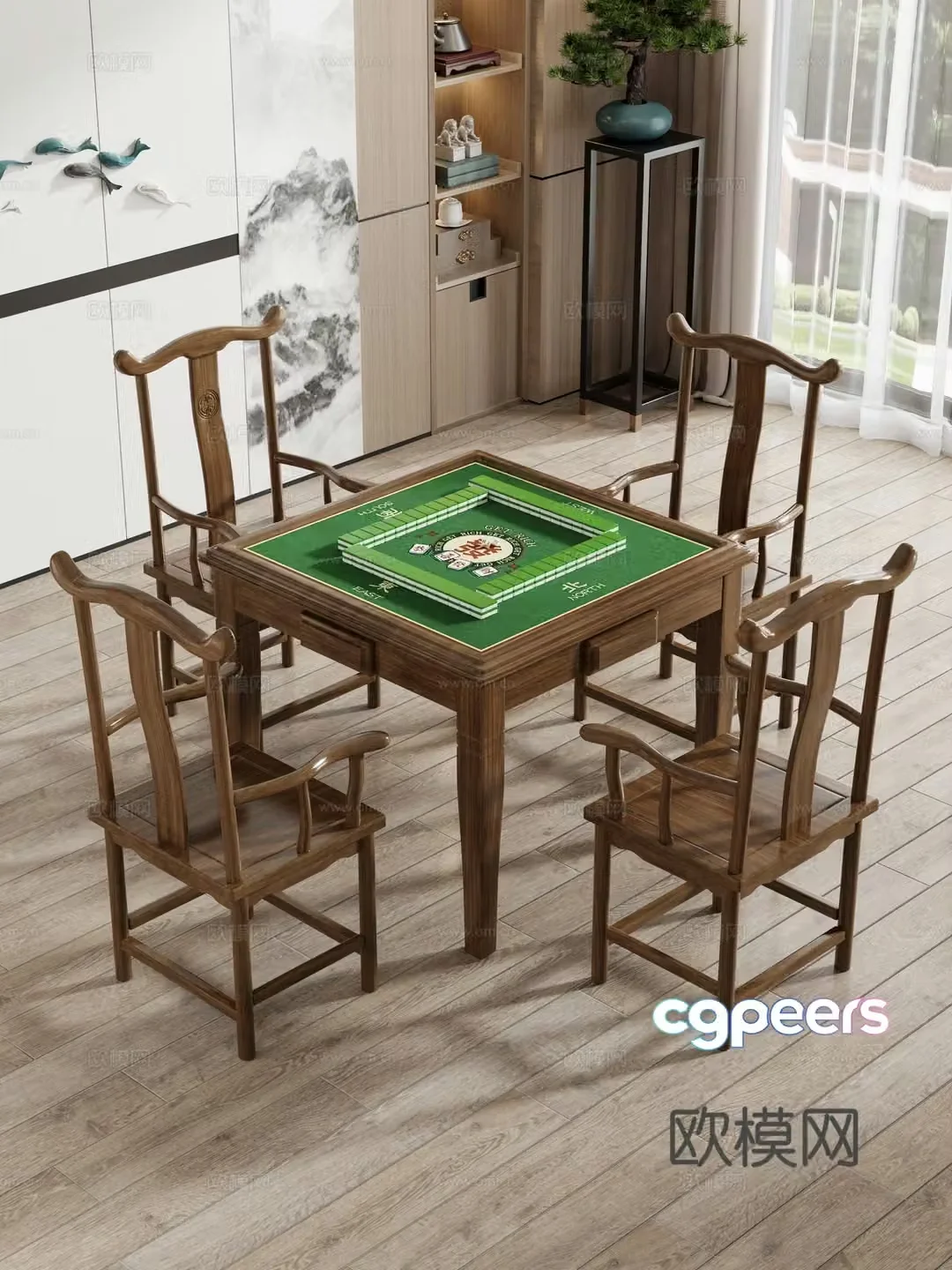 Mahjong table solid wood chair new Chinese table and chair 3D model