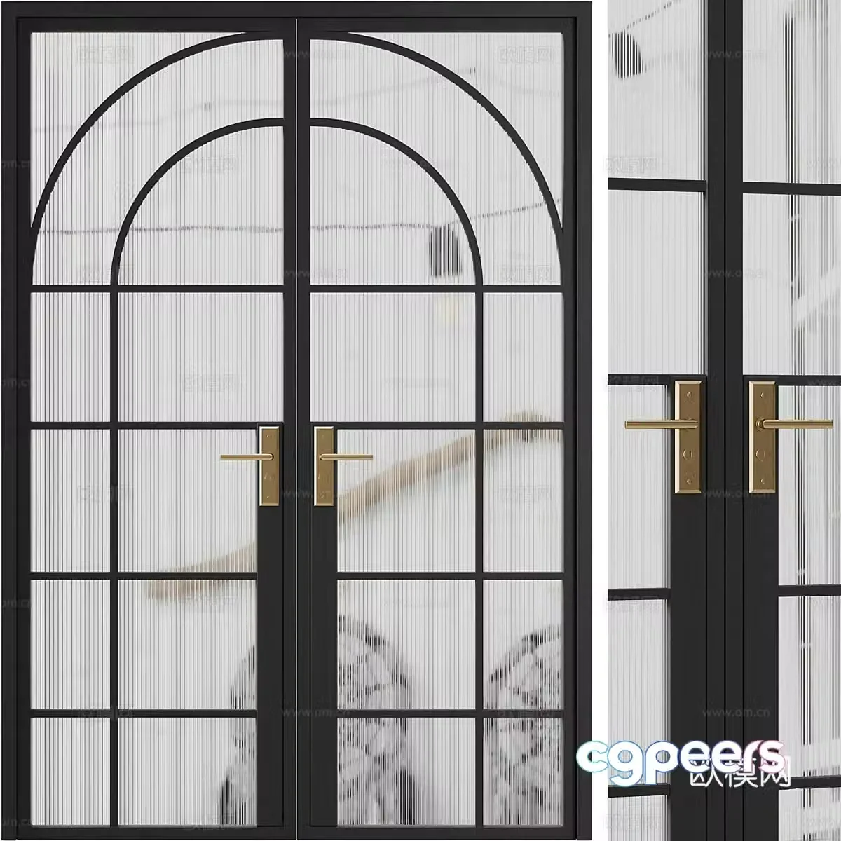 American light luxury arched glass double door 3D model