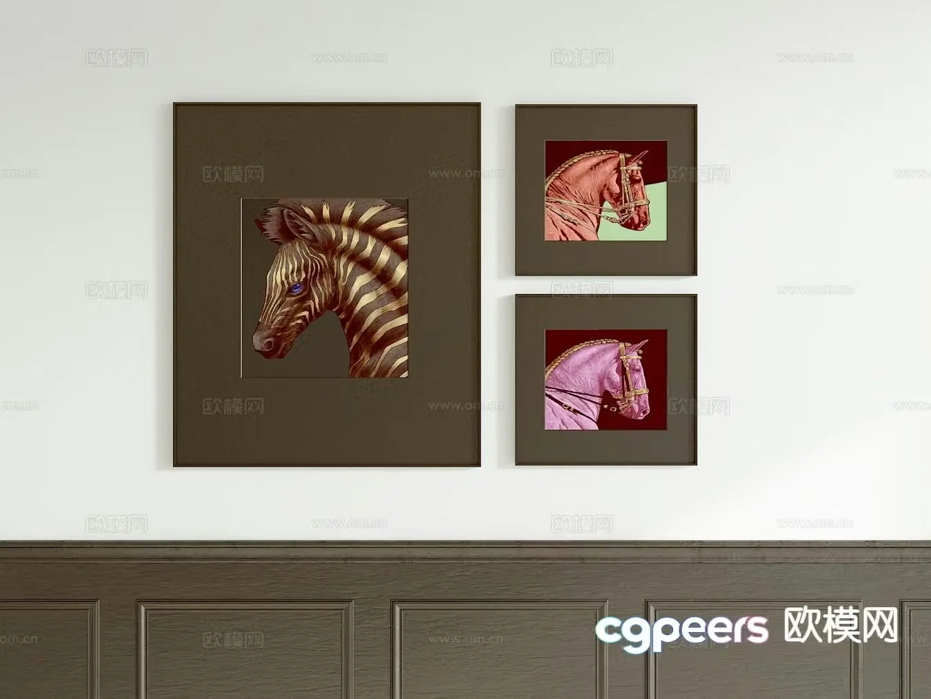 Medieval style decorative painting art painting horse hanging painting 3D model