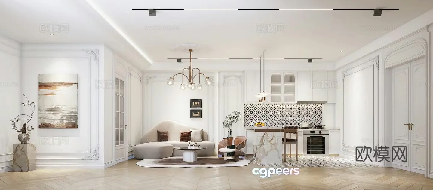 Light French Apartment B&B 3D Model