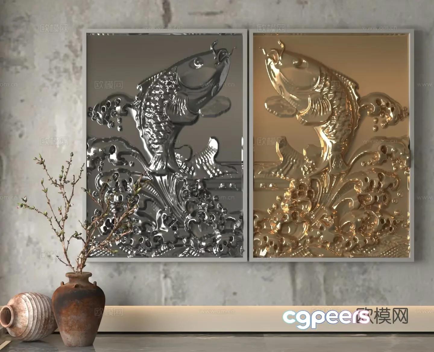 A Pair Of Fish Wall Art Pieces 3D Model – 13336 – VRAY Render