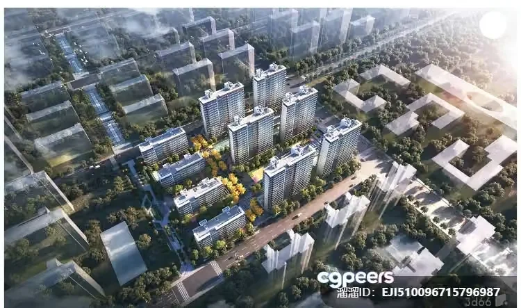 Aerial View Of A City 3D Model – 9331 – VRAY Render