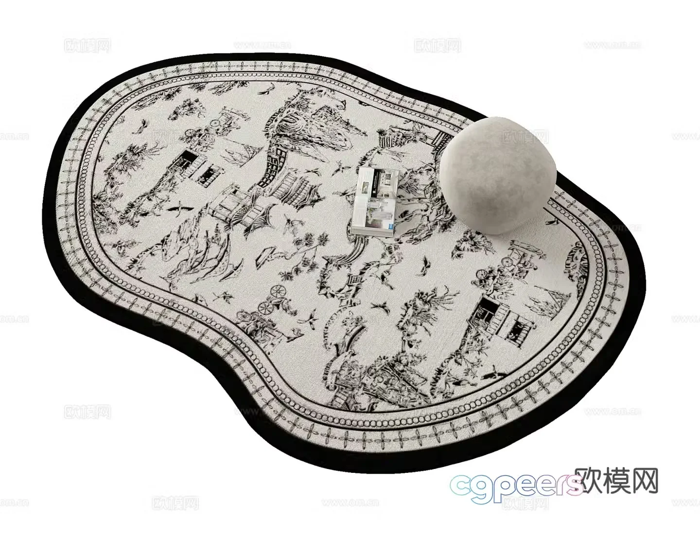 New Chinese style black and white pattern special shape living room carpet bedroom carpet 3d model