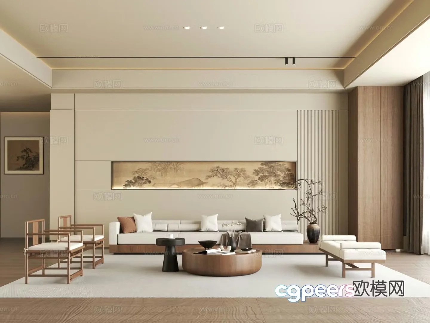 New Chinese style living room Song style living room Sofa coffee table combination 3D model