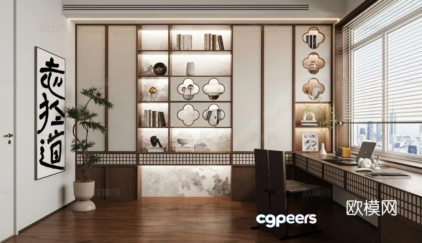 New Chinese style study 3D model